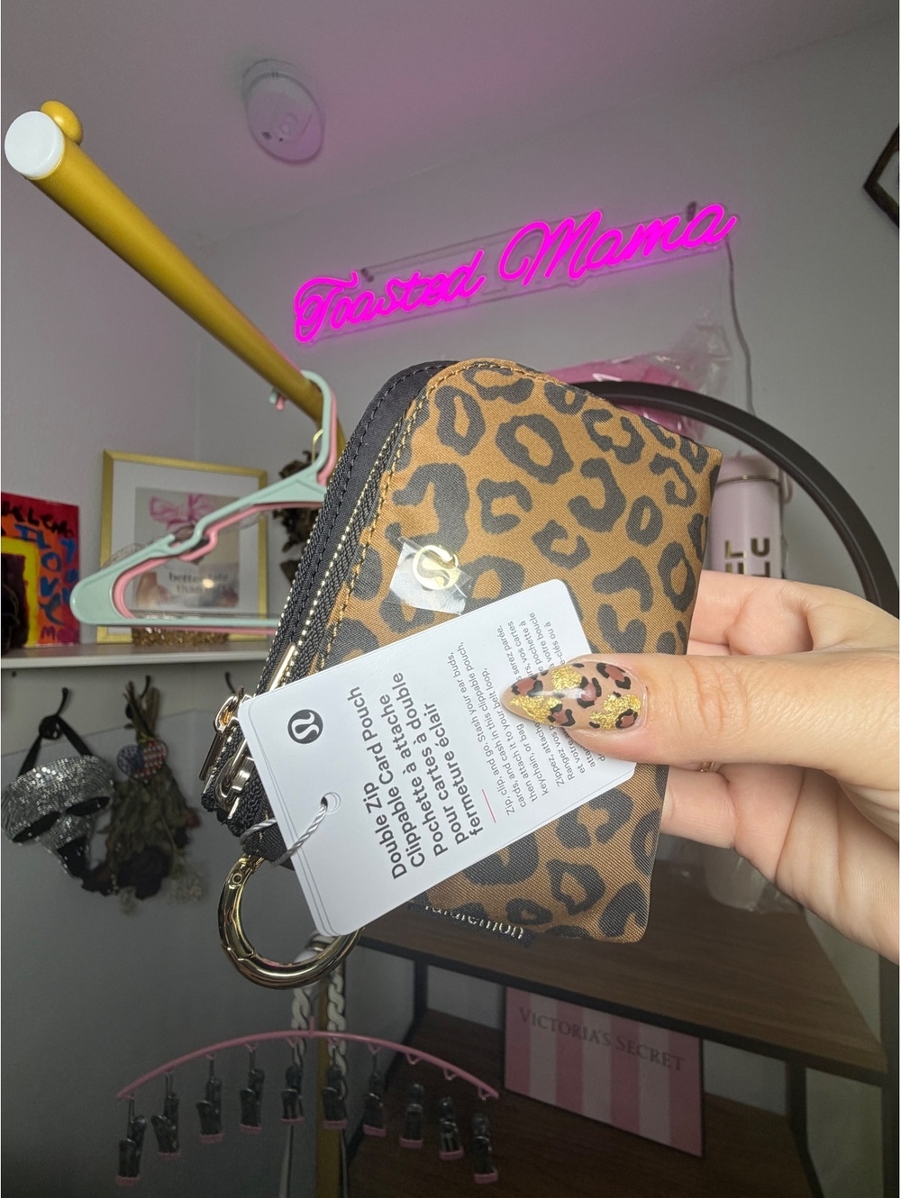 Lululemon Double Zip Clippable Card Pouch Leopard, Black, Gold NWT RARE